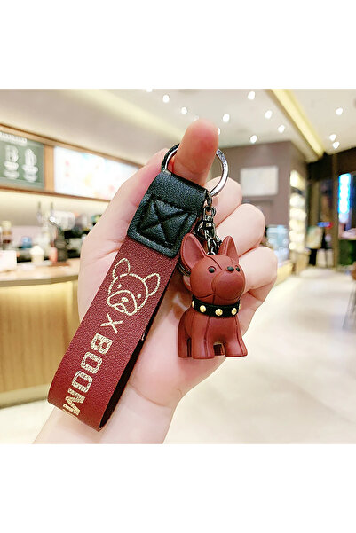 Choice Red Punk French Bulldog Keychain | PU Leather Cool Dog Keyring Women's...