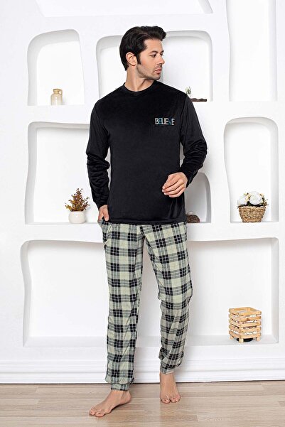 Aydoğan Men's Velvet Long Sleeve Pajama Set 13020 Black05