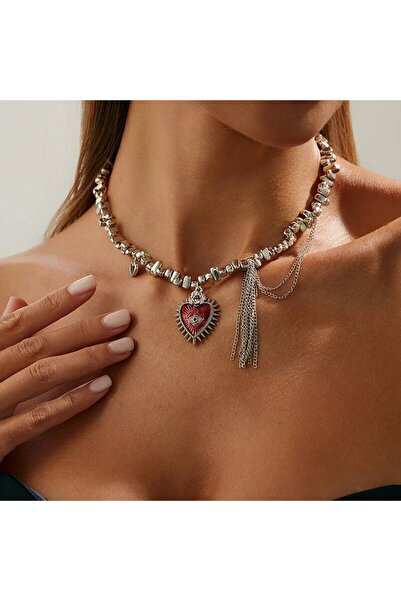 Choice قلادة ساليركون فضية اللون بتصميم قلب الحب القوطي، قلادة تشوكر عصرية للنساء بتصميم هندسي غير منتظم