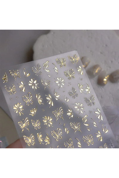 NAILFYOU TO4507XTJ زهرة ذهبية، ختم ساخن، بتلات معدنية عتيقة، أوراق رقيقة، أغص...