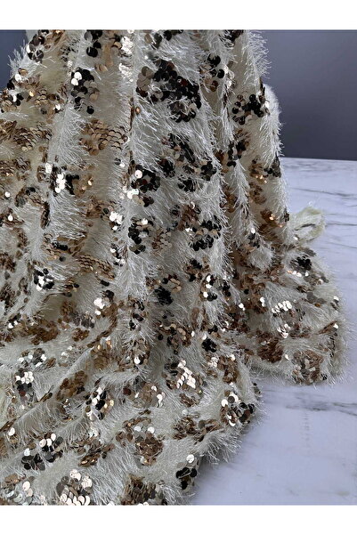 ipekkumaş Krem Renk Saçaklı PUllu Örme Kumaş Göz Alıcı Tasarımı ÜRÜNÜMÜZ ADET...