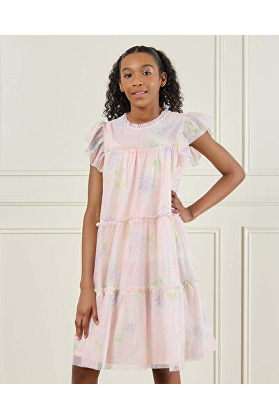 REDTAG Senior Girls Pink Mesh Lurex Dress