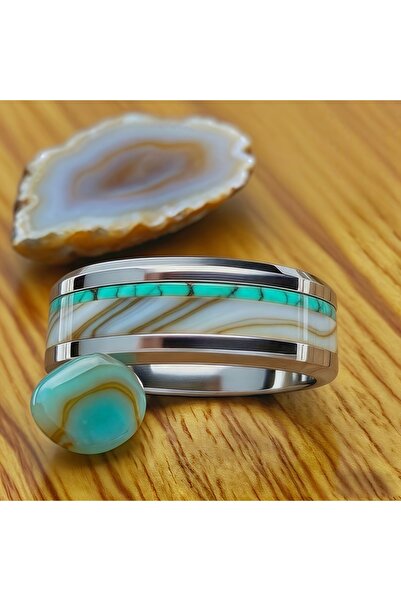 Choice خاتم زفاف فضي للنساء، مصنوع من الفولاذ المقاوم للصدأ المصقول، بتصميم ع...