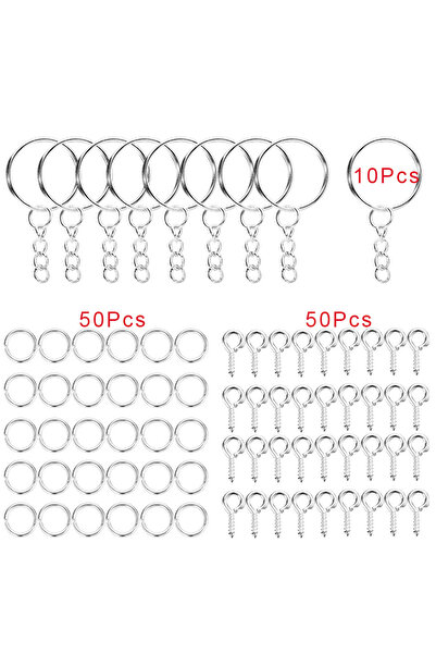 Choice Style01 Silver 110pcs/Set Keychain Open Jump Rings Eye Pins Jewelry Making Accessories Kits for DIY