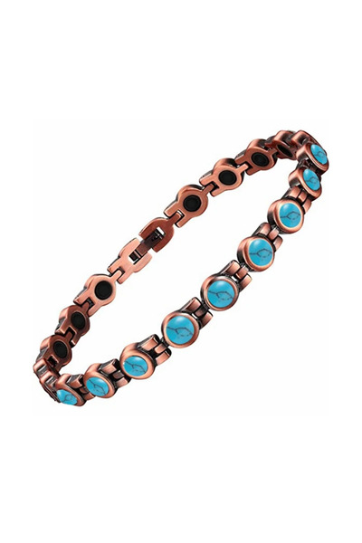 Choice سوار YA0582-1 كلاسيكي للنساء، بلون نحاسي، مرصع بفيروز صناعي، حجر أزرق،...