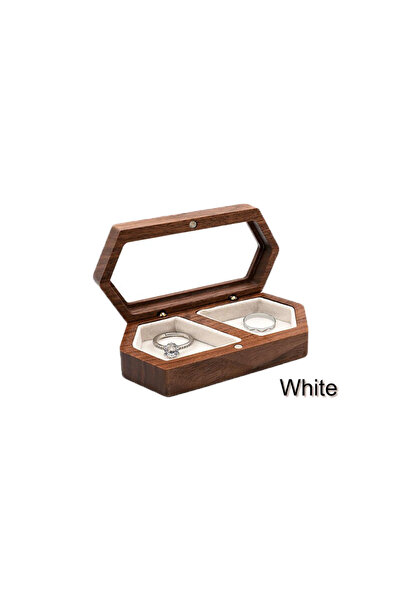 Choice علبة خواتم خشبية بيضاء منقوشة، بفتحتين، مثالية لخواتم الزفاف والخطوبة،...