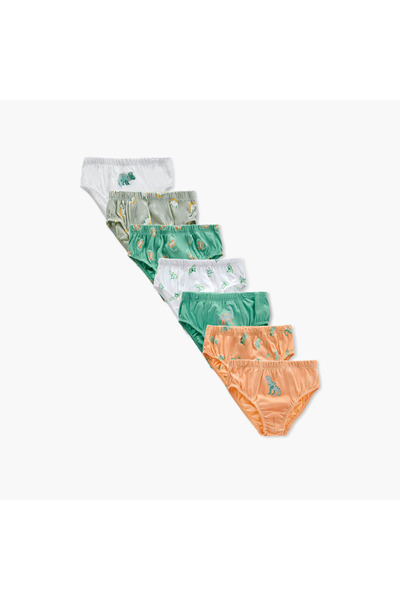 Juniors Dinosaur Print Briefs with Elasticated Waistband - Set of 7