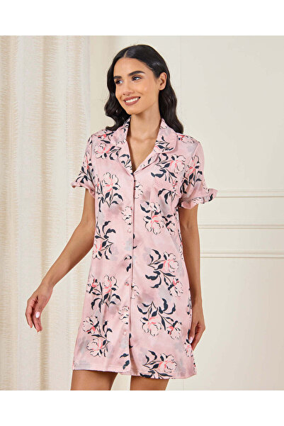 REDTAG Women Pink Printed Short Sleeve Nightshirt