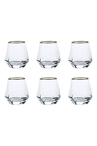 Arabest 6-Piece Hexagonal Low Glass Water Cup Clear/Gold 9.2x9.3x6.6cm