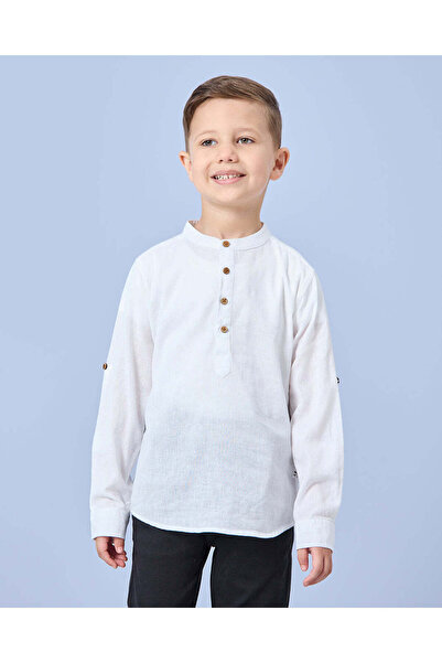 REDTAG Boys White Kurta Oxford Shirt