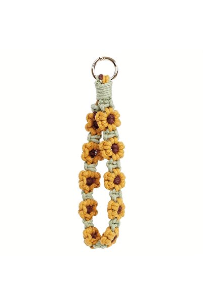 Choice yellow Handmade Boho Macrame Keychain Wristlet –Exquisite Crochet Flor...