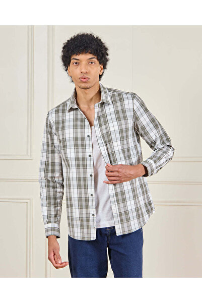 REDTAG قميص رجالي رسمي رمادي بنقشة مربعات وياقة