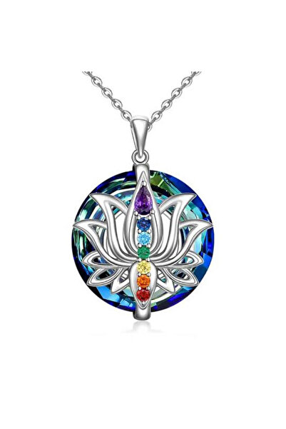 Choice قلادة أنيقة من 7 شقرا قلادة لوتس قلادة حجر الشفاء شقرا اليوغا قلادة طا...