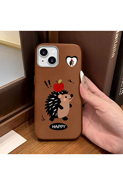 ucuc iPhone 14 Plus/15 Plus Compatible Brown Leather Textured Silicone Protec...