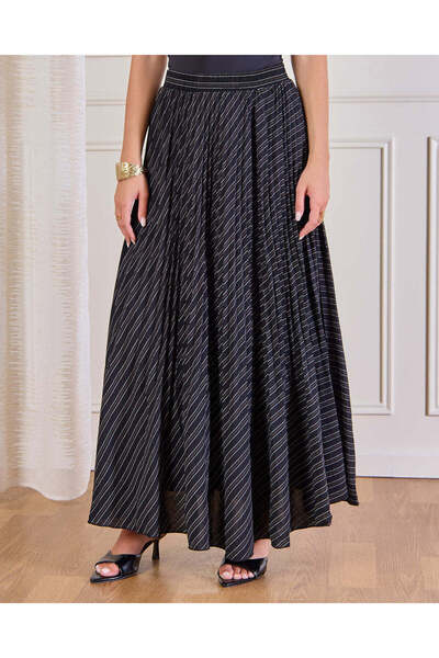 REDTAG Women Black Striped Maxi Skirt