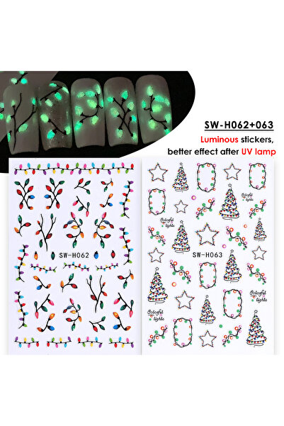 Choice SW-H062 063 2pcs Luminous Christmas Light Nail Sticker Simple Xmas Tre...
