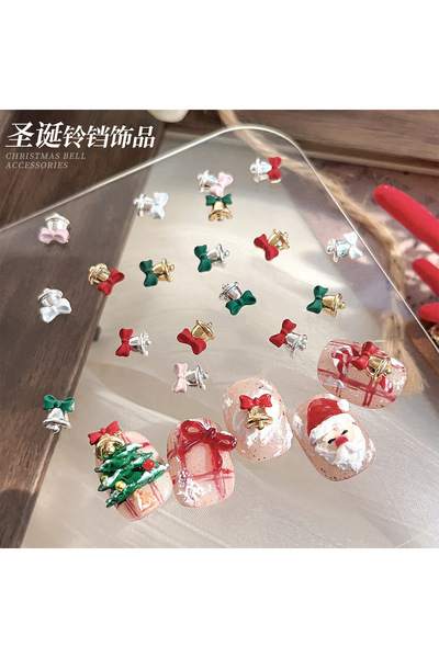 Choice ١٠ قطع من زينة أظافر على شكل جرس عيد الميلاد، مصنوعة من سبيكة ذهبية وف...