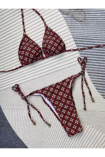 theanemos Desenli Kahverengi Bikini Takımı