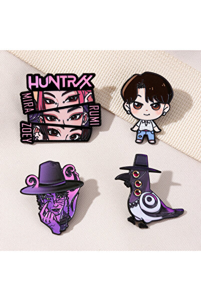Miniso 4 pcs Enamel Pin 4pcs K-Pop Demon Hunters Enamel Pins Saja Boys Jinu Magpie Cartoon Character Metal