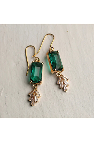 Choice Gold-color Romantic Green Imitation Crystal Earrings Suitable For Ladi...
