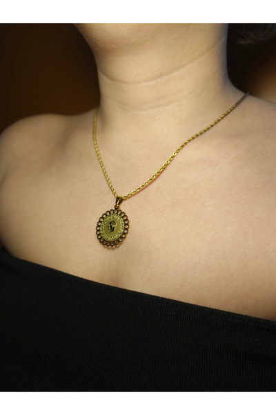 Vionte Shop Çeyrek Altın Görünümlü Papatya Çerçeveli Burgu Zincir Çelik Kolye