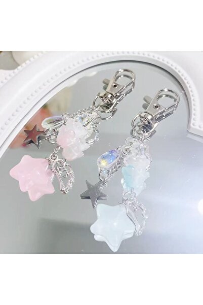 Choice مجموعة ميدالية مفاتيح بتصميم نجمة جيلي، مصنوعة يدويًا، سلسلة خرز وردية...