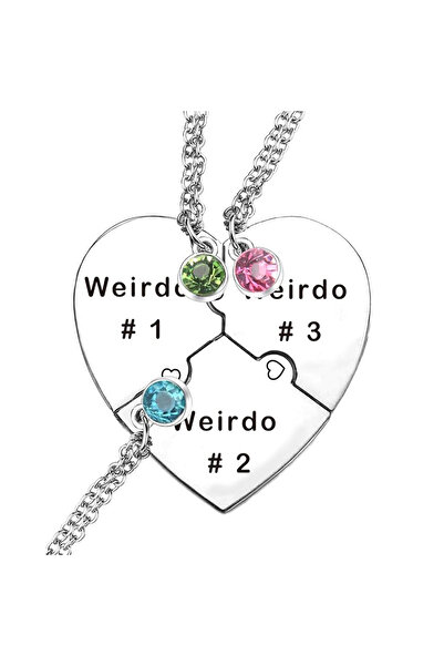 Choice 1 تعليقة كريستالية غريبة 1 غريب 2 غريب 3 قلادة قلب مكسور من الفولاذ ال...
