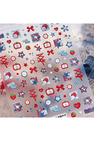 Choice ملصق فن الأظافر TS4147 ريترو من قماش الدنيم خماسي الأبعاد، شريط أحمر، ...