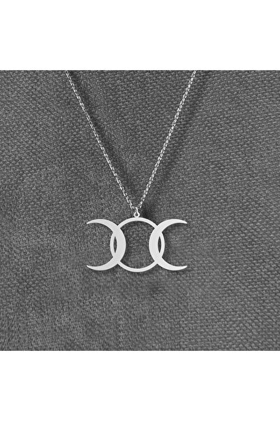 Choice قلادة إلهة القمر الثلاثية من الفولاذ المقاوم للصدأ الفضي، قلادة مراحل ...