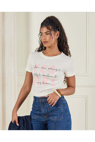 REDTAG Women Ivory Printed Casual T Shirt