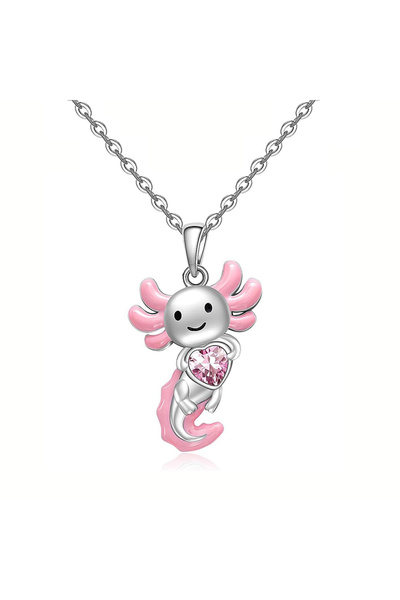 Choice 3 Cute Cartoon Enamel Pink Salamander Pendant Necklace For Girls Cryst...