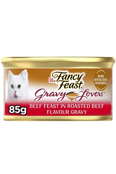 Fancy Feast طعام القطط بنكهة لحم البقر المشوي مع المرق - لحم بقري لذيذ في مرق...