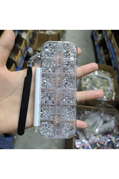 Choice with tools 12Grids 3D Silver Pearls Nail Charms Mixed-Sizes Flatback C...