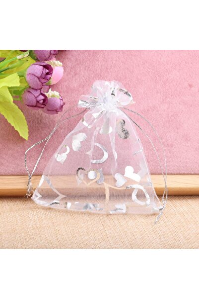 Choice 7x9cm 1white 50pcs 7x9cm Gold Color Heart Organza Bags Wedding Party Christmas Drawable Packaging Di