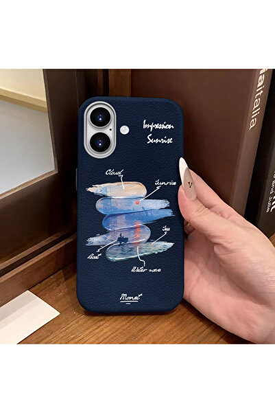 ucuc جراب سيليكون أزرق متوافق مع آيفون 16، ذو ملمس جلدي يحمي الكاميرا ويمتص ا...