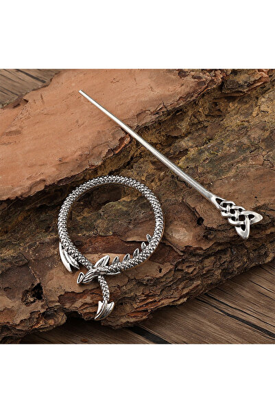 Choice دبوس شعر فضي اللون بتصميم تنين فايكنغ عتيق، دبوس شعر بسيط ومتعدد الاستخدامات على شكل عقدة سلتيك