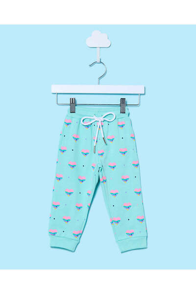 REDTAG Infant Girls Blue Heart Print Active Pants