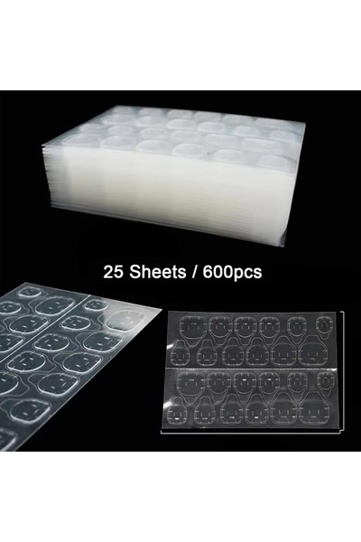 Choice ملصقات أظافر بيضاء لاصقة مزدوجة الجوانب، 25 ورقة/600 قطعة، مقاومة للما...