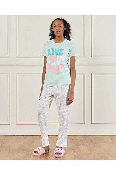 REDTAG طقم بيجاما مطبوع باللونين الوردي والأزرق للبنات (قطعتان)