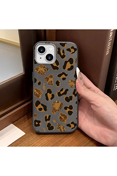 ucuc iPhone 14 Plus/15 Plus Compatible Gray Leather Textured Silicone Protect...