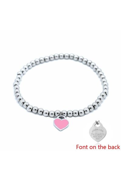 Choice Silver pink Chic Single Heart Stainless Steel Bead Chain Love Pendant ...