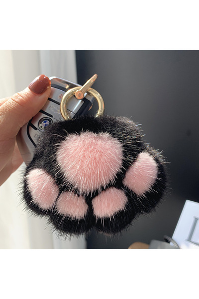 Choice Cute Mink Fur Pompom Cat Paw Key Ring for Women,Adorable Bag Charms Pu...