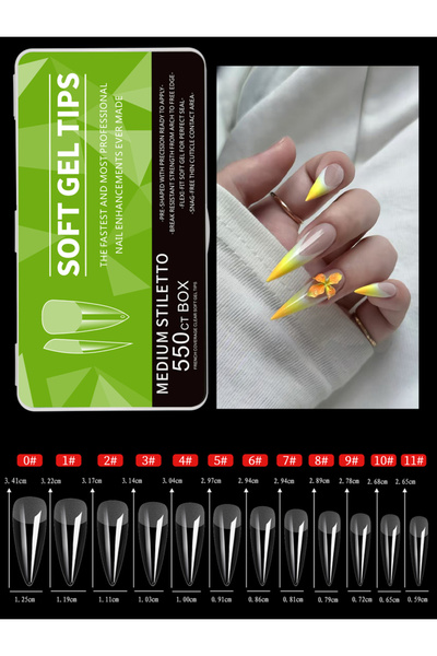 Choice 08-Stiletto 550pcs Soft Gel Nail Tips Medium Short Almond Coffin Stile...