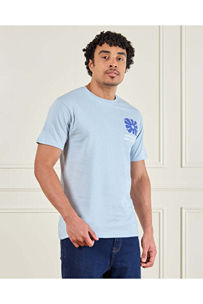REDTAG Men Blue Printed T-Shirt