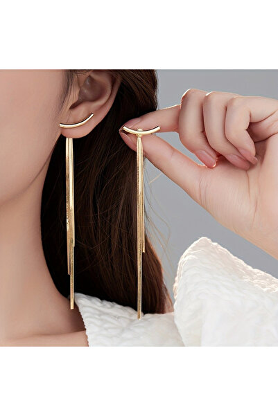 Choice أقراط سلسلة ثعبان طويلة للنساء WC4148-1، ذهبية لامعة، بتصميم هندسي مقو...