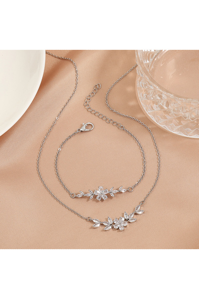 Choice White 2pcs ZAKOL Elegant Shiny Zircon Leaf Flower Charm Bracelet Neckl...