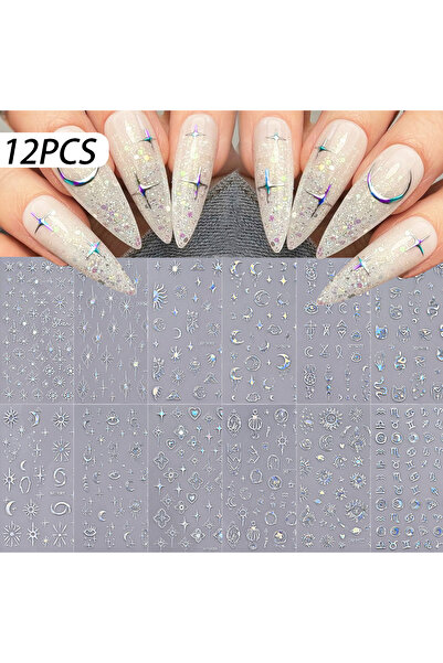 Choice NLS343-S1-07 12 قطعة ملصقات أظافر ثلاثية الأبعاد ذهبية على شكل نجمة وق...