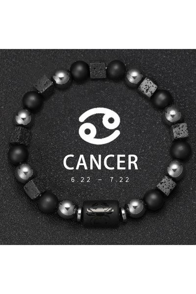 Choice سوار برج السرطان، 18-19 سم، خرزات الأبراج، سوار للأزواج، مربع الشكل، ح...