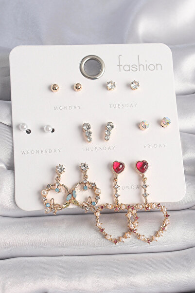 shopwave طقم أقراط نسائية من حجر الزركون الذهبي اللون من النحاس على شكل قلب م...