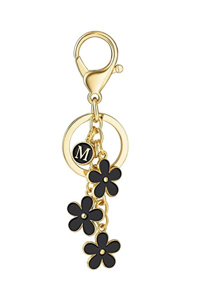 Choice M Initial Keychain Alloy dripping black Flower Charms for Key Cute Let...
